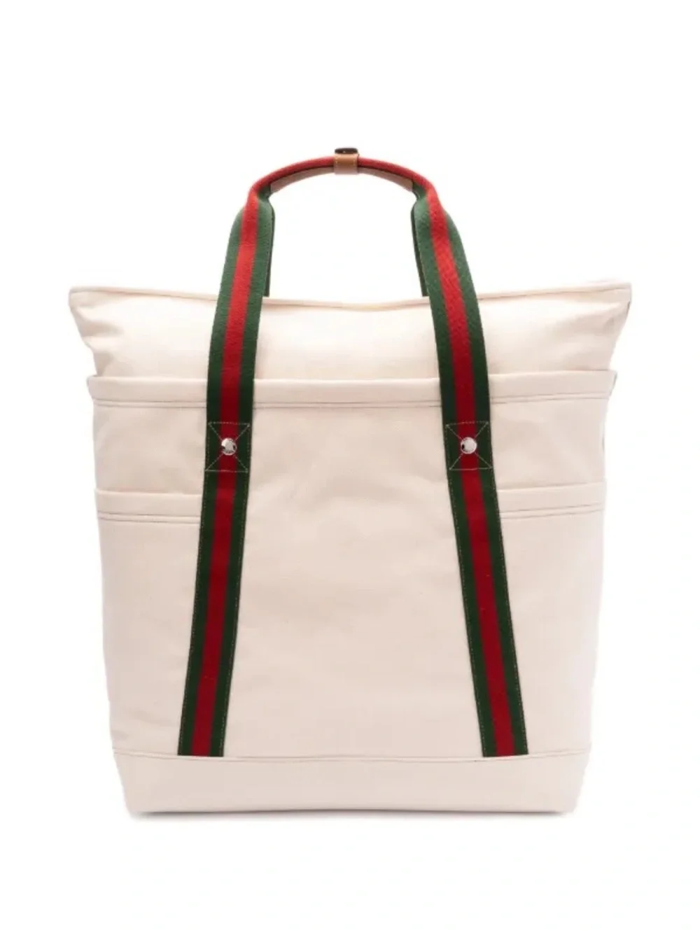 Gucci Canvas Tote with Red and Green Striped Handles